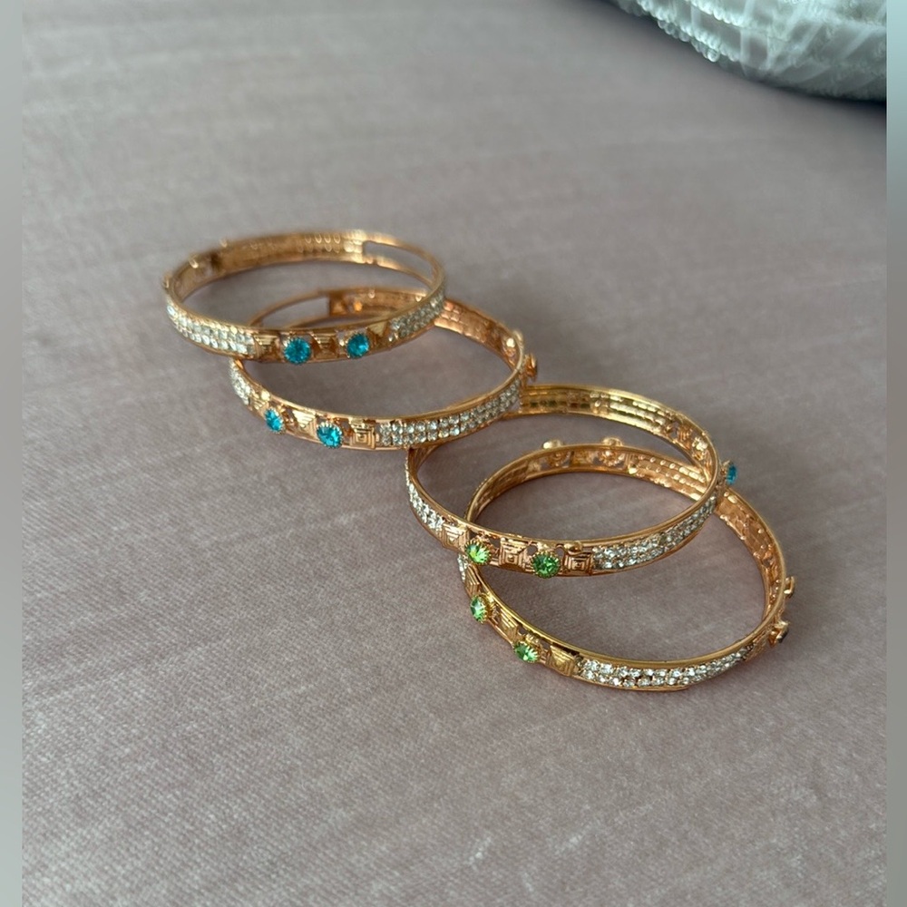 Elegant Gold and Blue/Green Stone Bangles